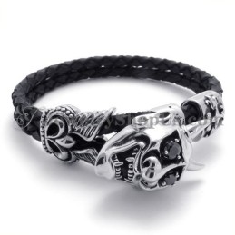 Bracciale In Pelle Nera Alla Moda Con Titanio