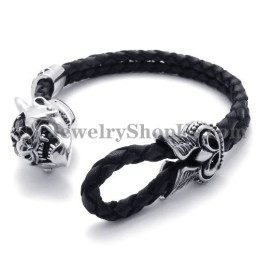 Bracciale In Pelle Nera Alla Moda Con Titanio