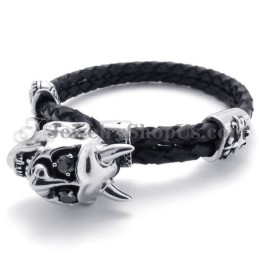 Bracciale In Pelle Nera Alla Moda Con Titanio