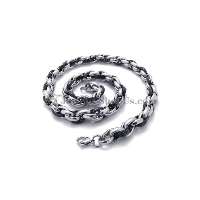 Elegante Collana In Titanio Nero E Argento Elegante Collana In Titanio Nero E Argento