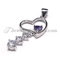Ciondolo A Forma Di Cuore In Argento 925 Con Zirconi (Placcato In Platino) Con Catena Gratuita