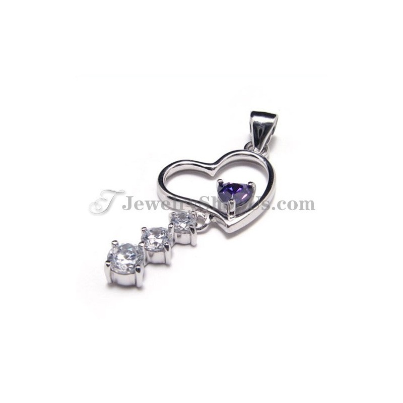 Ciondolo A Forma Di Cuore In Argento 925 Con Zirconi (Placcato In Platino) Con Catena Gratuita Ciondolo A Forma Di Cuore In Argento 925 Con Zirconi (Placcato In Platino) Con Catena Gratuita