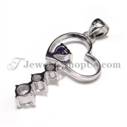 Ciondolo A Forma Di Cuore In Argento 925 Con Zirconi (Placcato In Platino) Con Catena Gratuita