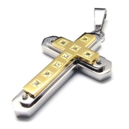 Collana Con Ciondolo A Croce In Titanio Puro Dorato Da Uomo