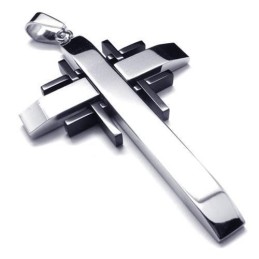 Collana Con Ciondolo A Croce In Titanio Puro Argento Nero Da Uomo