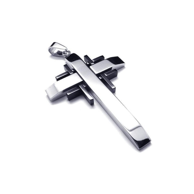 Collana Con Ciondolo A Croce In Titanio Puro Argento Nero Da Uomo Collana Con Ciondolo A Croce In Titanio Puro Argento Nero Da Uomo