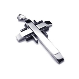 Collana Con Ciondolo A Croce In Titanio Puro Argento Nero Da Uomo