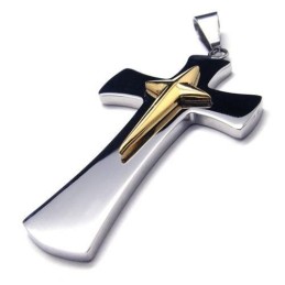 Collana Da Uomo Con Ciondolo A Croce In Titanio Puro, Argento E Oro