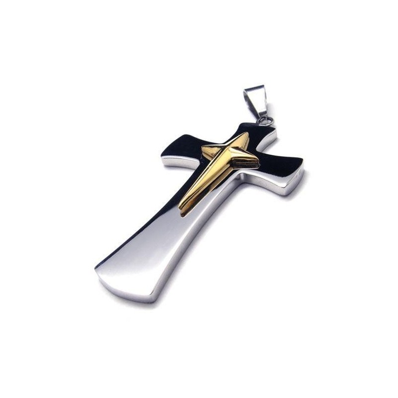 Collana Da Uomo Con Ciondolo A Croce In Titanio Puro, Argento E Oro Collana Da Uomo Con Ciondolo A Croce In Titanio Puro, Argento E Oro