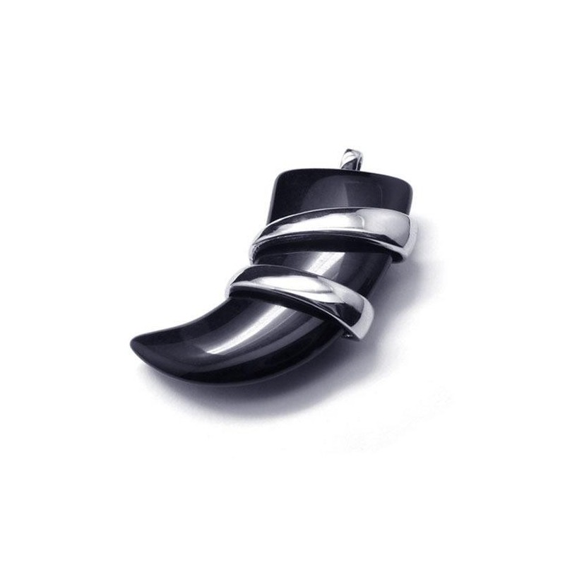 Collana Con Ciondolo A Forma Di Lancia In Onice E Titanio Puro Da Uomo Collana Con Ciondolo A Forma Di Lancia In Onice E Titanio Puro Da Uomo