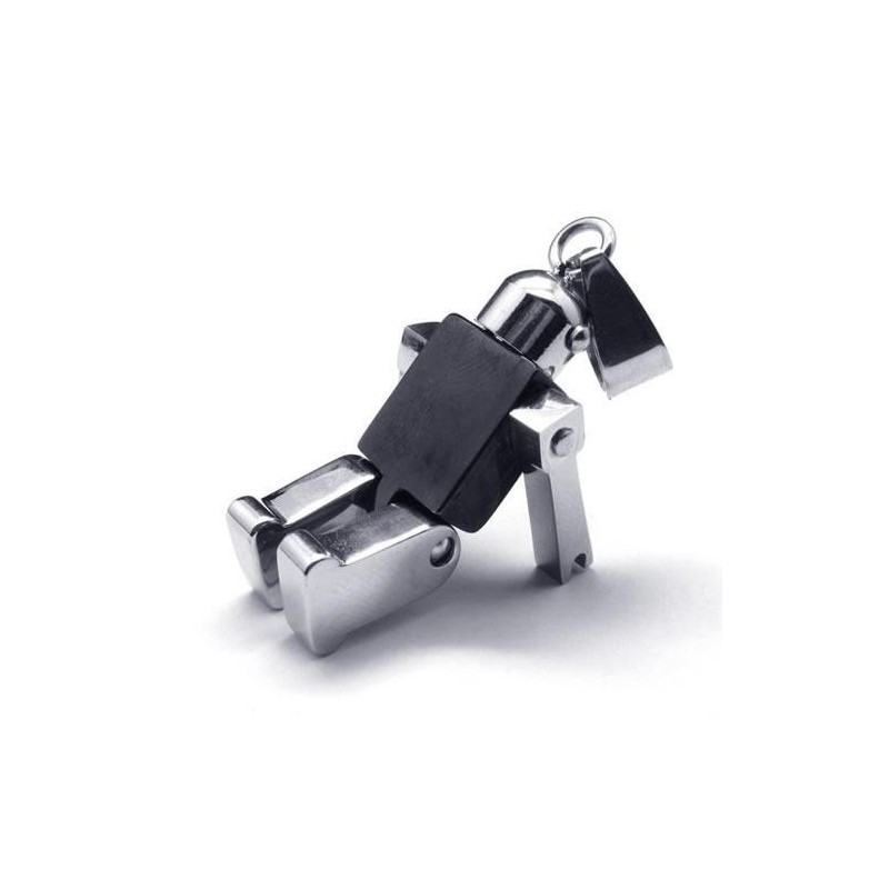 Collana Con Ciondolo In Titanio Puro, Argento E Nero, Da Uomo, Con Robot Collana Con Ciondolo In Titanio Puro, Argento E Nero, Da Uomo, Con Robot