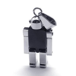 Collana Con Ciondolo In Titanio Puro, Argento E Nero, Da Uomo, Con Robot