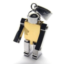Collana Con Ciondolo Robot In Titanio Puro Dorato Da Uomo (Nuovo)