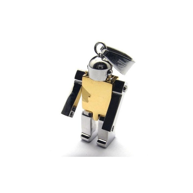 Collana Con Ciondolo Robot In Titanio Puro Dorato Da Uomo (Nuovo) Collana Con Ciondolo Robot In Titanio Puro Dorato Da Uomo (Nuovo)