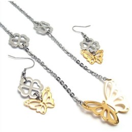 Set Di Gioielli In Titanio Di Alta Qualità, Finemente Lavorato E Brillante, Con Collana, Ciondolo E Orecchini.