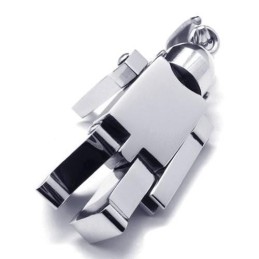 Collana Con Ciondolo Robot In Titanio Puro E Argento Da Uomo (Nuova)