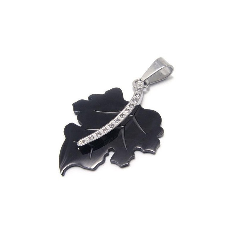 Collana Con Ciondolo A Forma Di Foglia D'Acero In Titanio Puro Nero Collana Con Ciondolo A Forma Di Foglia D'Acero In Titanio Puro Nero