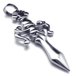 Collana Da Uomo Con Ciondolo A Forma Di Spada E Croce In Titanio Puro E Argento