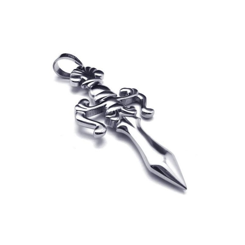 Collana Da Uomo Con Ciondolo A Forma Di Spada E Croce In Titanio Puro E Argento Collana Da Uomo Con Ciondolo A Forma Di Spada E Croce In Titanio Puro E Argento