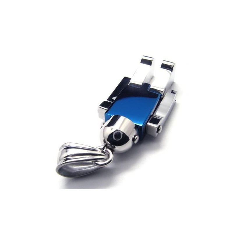 Collana Con Ciondolo Da Uomo In Titanio Puro Con Robot In Argento Blu Collana Con Ciondolo Da Uomo In Titanio Puro Con Robot In Argento Blu