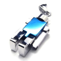 Collana Con Ciondolo Da Uomo In Titanio Puro Con Robot In Argento Blu